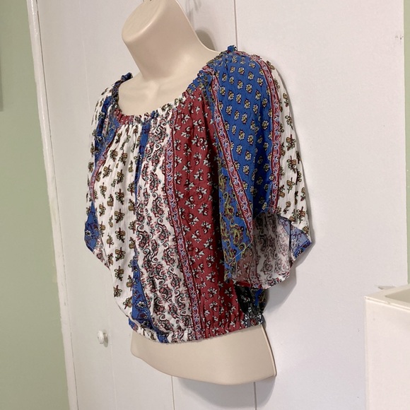 BLEUH CIEL On or Off Shoulder Short Sleeve Boho Bohemian Blouse Womans Medium - Picture 5 of 12